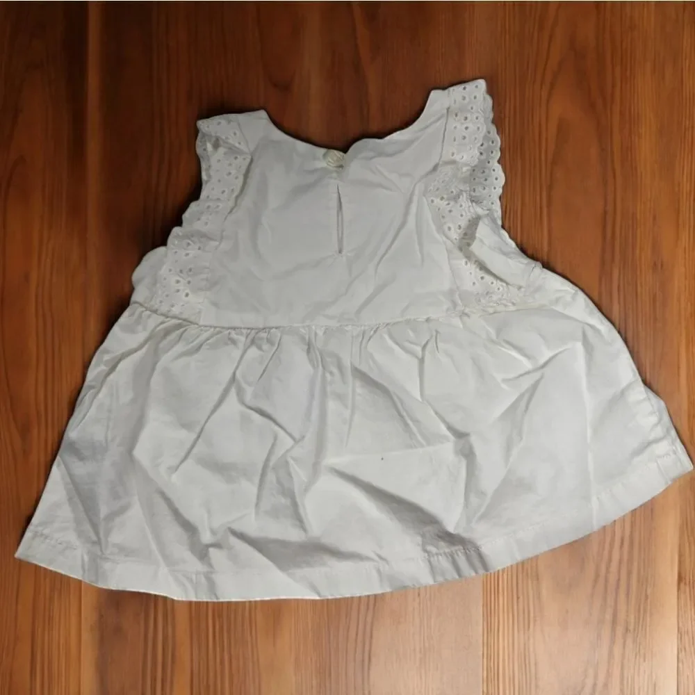 Carter's Baby Girl 12M White Eyelet Lace Top Summer Cotton Poplin Sleeveless